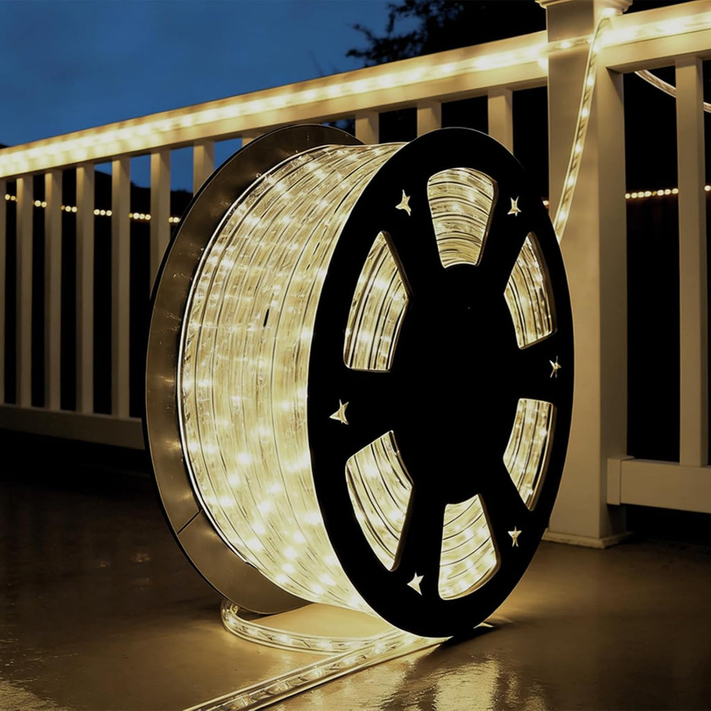 Skiennix 100Ft LED Rope Lights - Warm White, Waterproof Indoor/Outdoor, 1080 LEDs for Garden & Patio Decor
