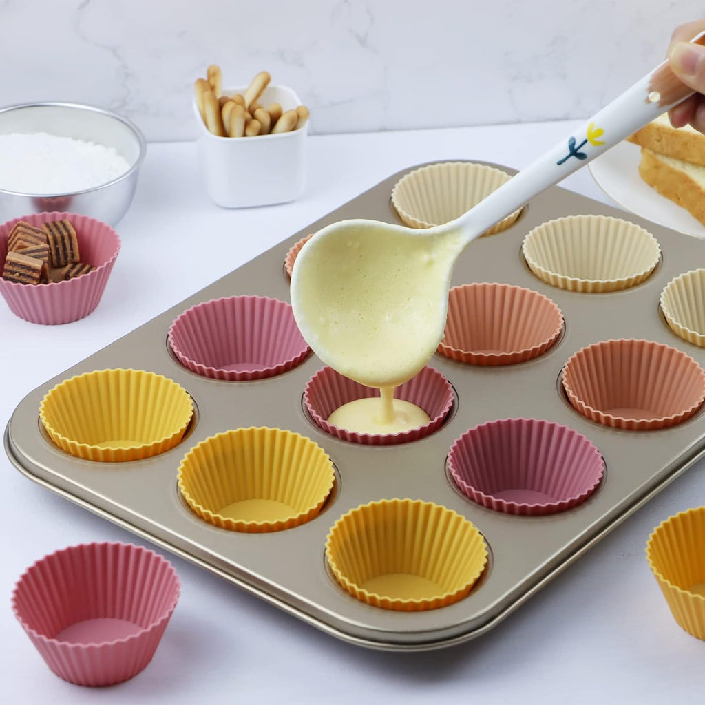 Skiennix Silicone Baking Muffin Cups - 12 Pack Reusable Cupcake Liners, BPA Free & Dishwasher Safe | Orange Series