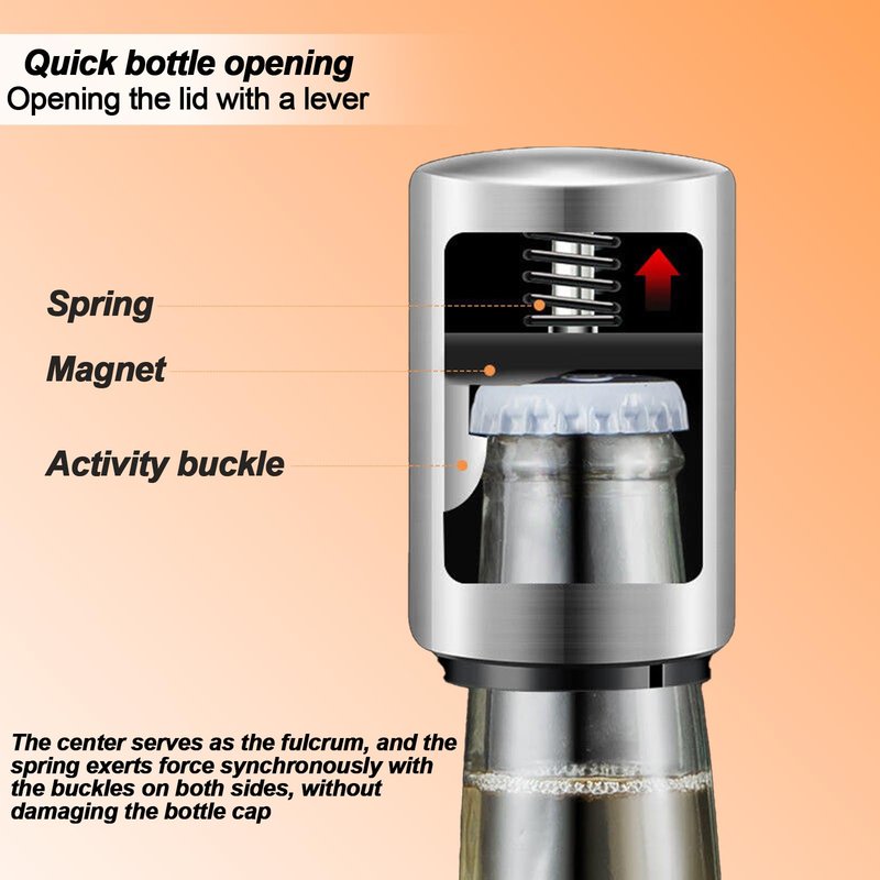 Automatic Beer Bottle Opener 2PCS with Magnetic Cap Openers, Stainless Steel Push Down and Pop Off One Handed Opening Bottle Openers for Kitchen Home, Bar Restaurant, Bartender abridor de cerveza