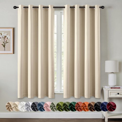 MIULEE Blackout Curtains - Cream Beige Thermal Insulated Drapes | 63-Inch Long, Noise-Reducing 2 Panels