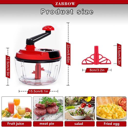 Manual Food Processor,8 Cup Hand Powered Crank Chopper,Mincer Blender with Clear Container,for Vegetables Meat Fruits Onions