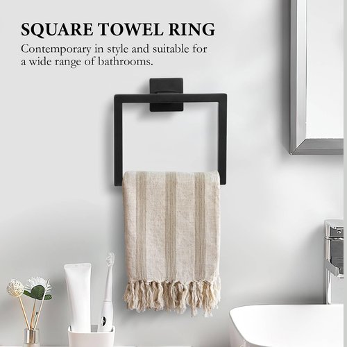 10-Piece Matte Black Bathroom Hardware Set,Towel Bar Set for Bathroom Include 23.6 inch Towel Bar,Towel Ring,Toilet Paper Holder Towel Hooks,Stainless Steel Wall Mounted