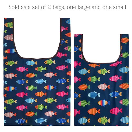 Wrapables JoliBag Collection Reusable Shopping Bag (Set of 2), Rainbow Fishies
