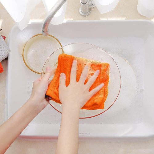 Homaxy 100% Cotton Waffle Weave Dish Cloths - Ultra Soft & Absorbent Quick-Drying Towels | 12x12 Inches, 6-Pack, Orange