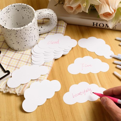MixTeach 200 Pcs White Cloud Cutouts - 4-Inch Double-Sided Paper Shapes for Classroom Decor | DIY Kids Crafts