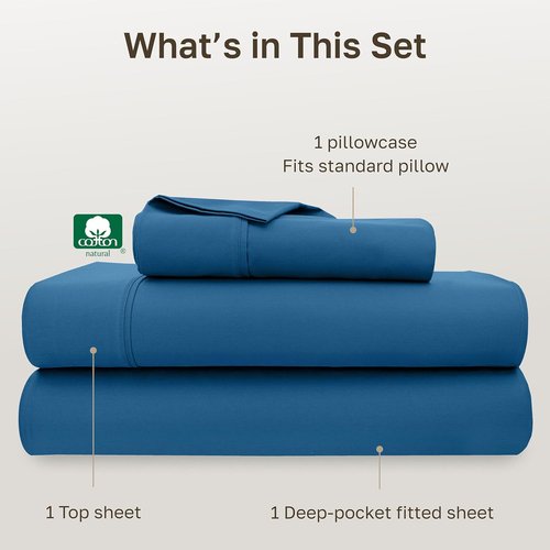 California Design Den Twin Cotton Sheet Set - 100% Soft Cotton, 400 Thread Count, Silky Smooth - Cobalt Blue