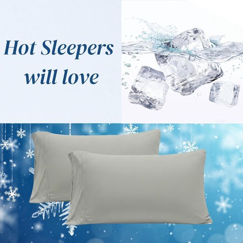 Beckham Hotel Collection Cooling Pillowcases - King Size Set of 2 | Silky Soft, Breathable, Aqua Gray