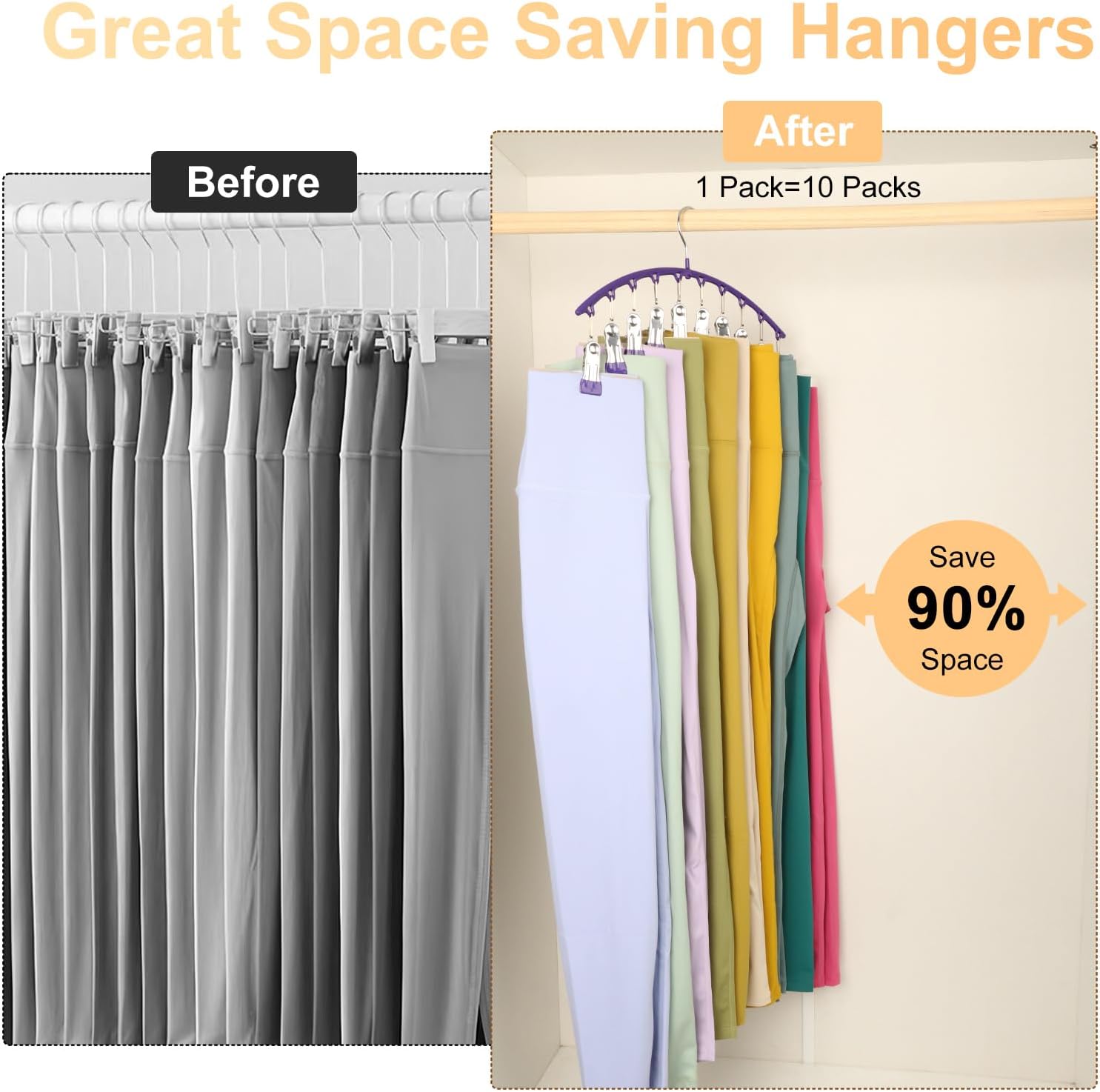 Skiennix Legging Organizer - Metal Yoga Pants Hanger with Rubber Coating | Space-Saving Design, Purple