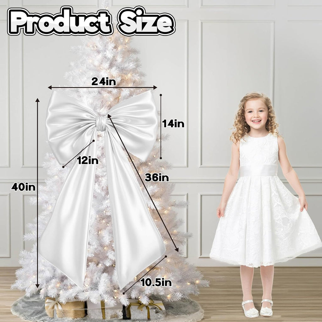Skiennix Huge White Coquette Bow - Large Satin Ribbon Tie for Wedding & Birthday Decorations