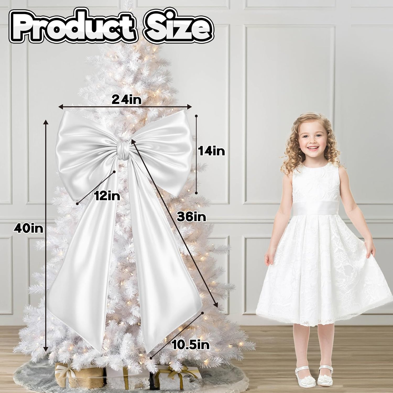 Skiennix Huge White Coquette Bow - Large Satin Ribbon Tie for Wedding & Birthday Decorations