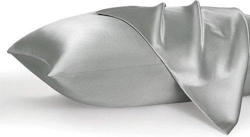 Bedsure Silver Grey Satin Pillowcases - Cooling Queen Size Set of 2 for Luxurious Sleep Comfort