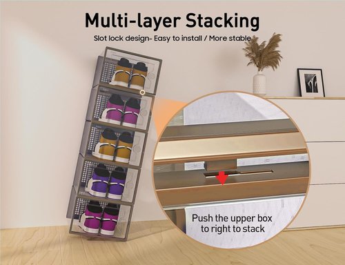 Kuject X-Large Shoe Storage Boxes - 12 Pack Clear Plastic Sneaker Organizers | Stackable Space-Saving Design