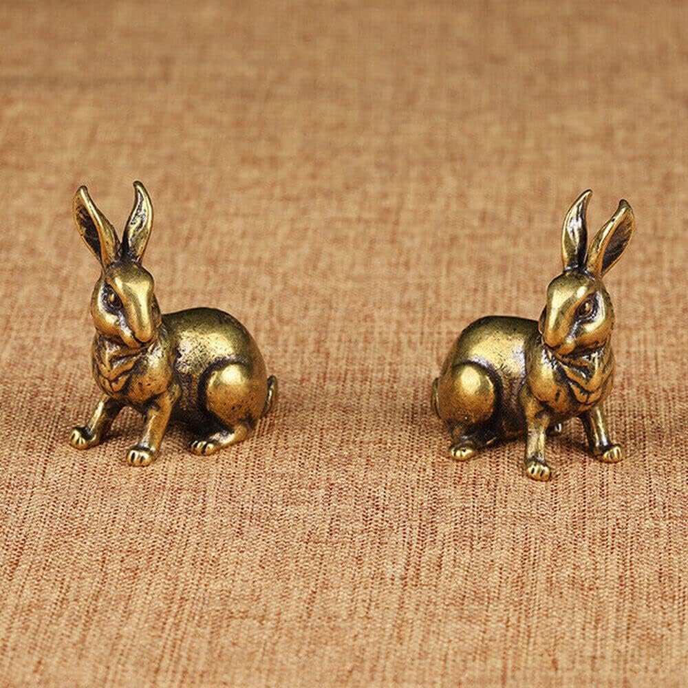 TEAMWILL Brass Rabbit Figurine Set - Charming Animal Statues for Home Decor | Small Size