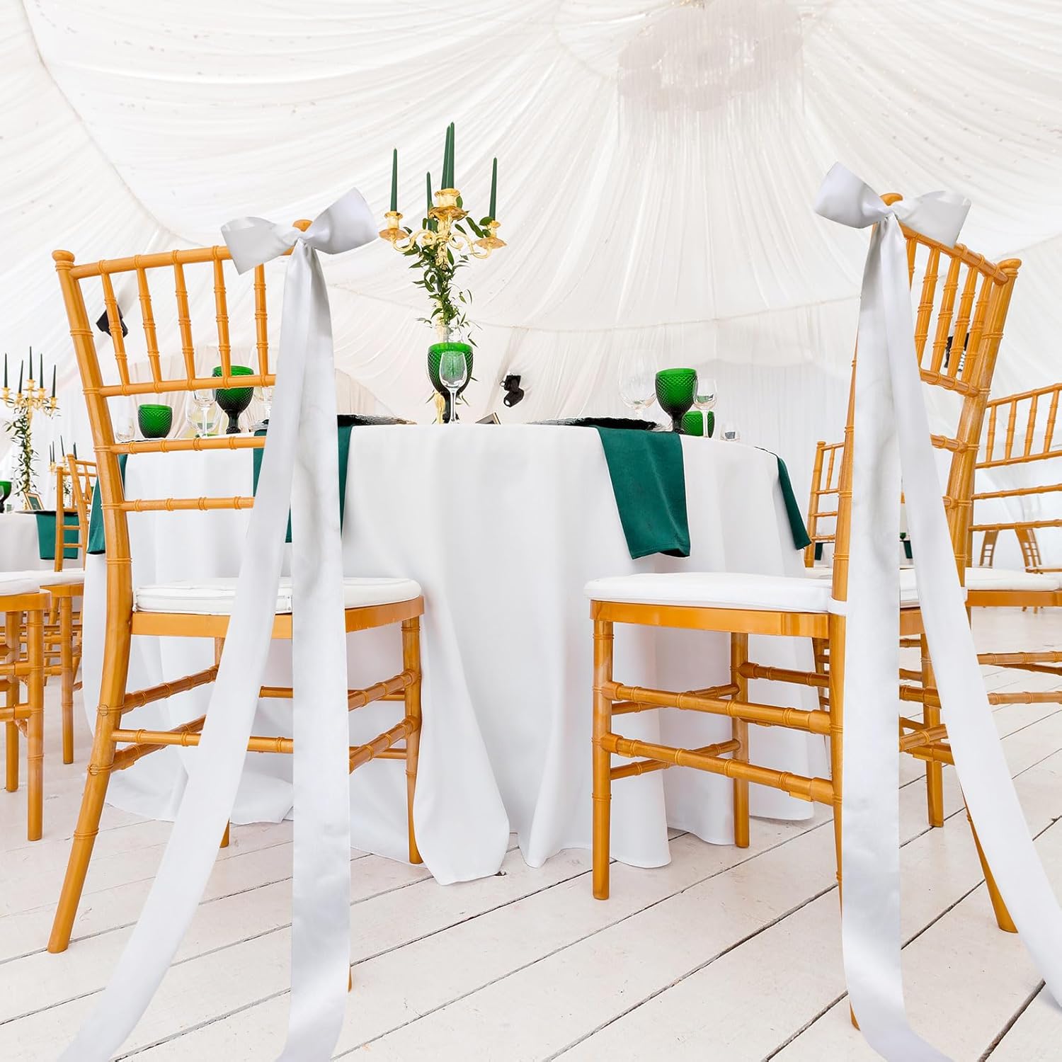 Rtteri 24 Pcs Satin Chair Bows - Elegant White Sashes for Weddings, Parties & Events