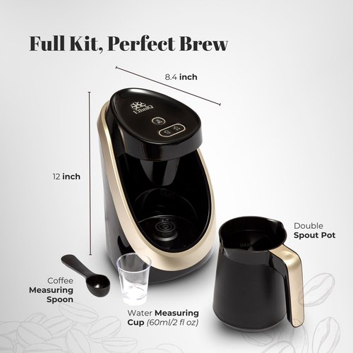 ETHNIQ Turkish Coffee Maker - 100% BPA Free, 120V, 1 to 4 Cup Brewing Capacity with Cook Sense Technology for Delicious Cup of Turkish & Greek Coffee, Turkish Coffee Pot (Dark Silver)