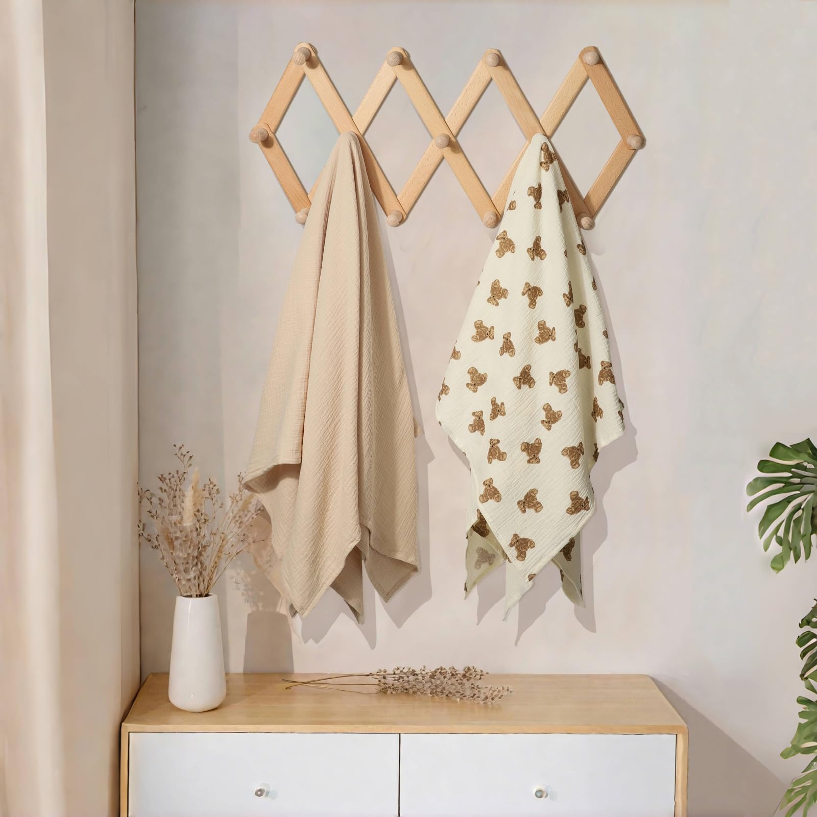 insular Muslin Swaddle Blankets for Boys Girls, 2 Pack Receiving Baby Blanket Large 47 x 47 inches, Soft Breathable Swaddling Wrap for Unisex Newborn, Teddy Bear&Khaki