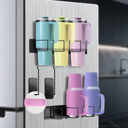 Magnetic Stanley Cup Holder for Fridge - Water Bottle Organizer for Stanley 40 oz with 2 Holders 2 Tumbler Lid Rack Kitchen Pantry Cabinet Storage for Stanley Cup Accessories
