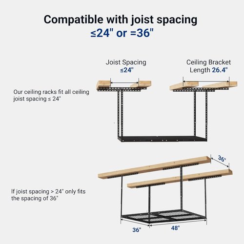 FLEXIMOUNTS 3x4 Overhead Garage Storage Rack - Heavy-Duty Metal Ceiling Organizer, 275lbs Capacity, Black