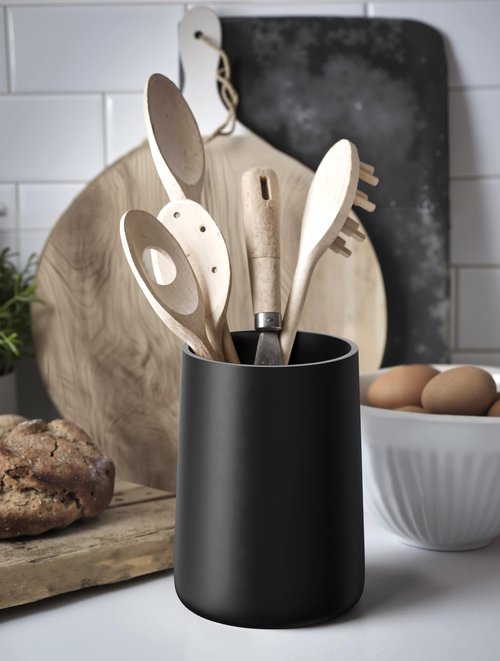 IVE Design Utensil Holder – 7" Tall x 5.2" Diameter Kitchen Utensil Organizer for Countertop (Matte Black, 1 Pack)