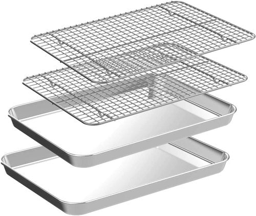 CEKEE 10-Inch Stainless Steel Baking Sheet Set - 4-Piece with Wire Racks, Rust & Warp Resistant