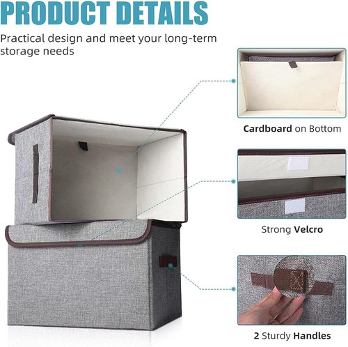Bagnizer Foldable Storage Bin - Large 22 Quart Organizer with Flip-Top Lid & Handles | Gray, 4 Pack (14.6 x 9.5 x 9.5”)