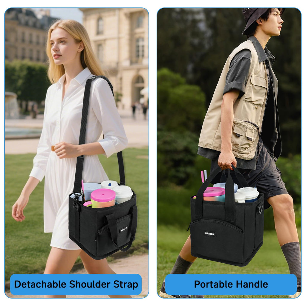 MRINCA Drink Carrier with Handle, 4 Cup Insulated & Leakproof Tote - Portable Reusable Cup Holder for Delivery Drivers, Car Travel, Family Outings