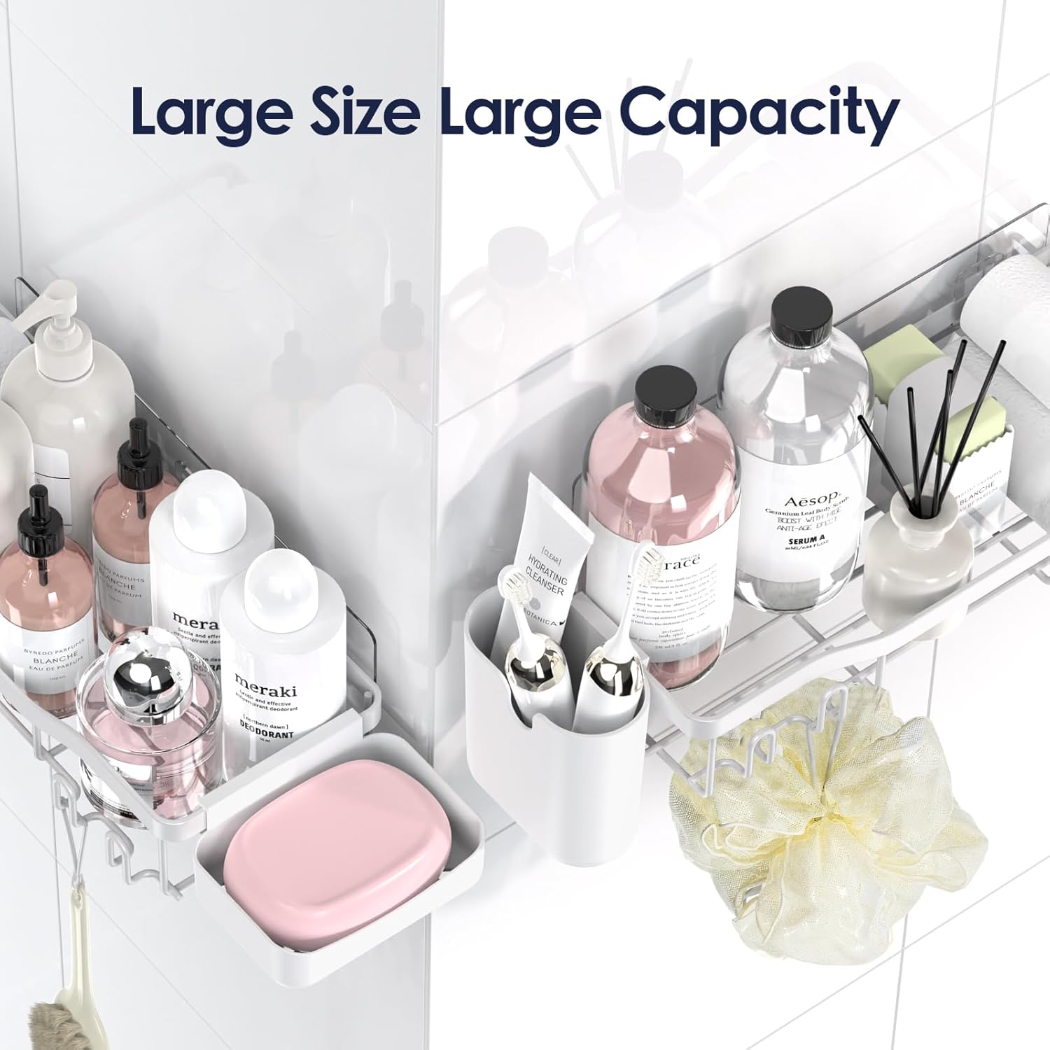 NESOMI Shower Caddy - Rustproof Stainless Steel Organizer with Large Capacity | 7-Pack No-Drill Storage Accessories