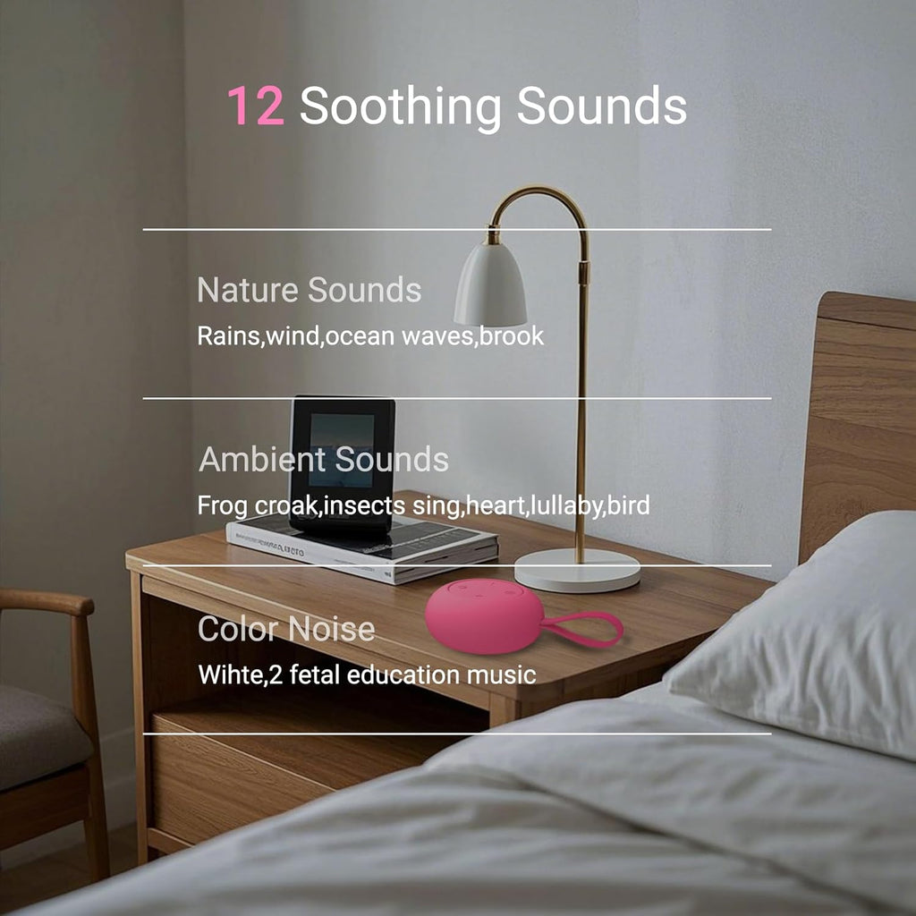 Skiennix Portable Baby Sound Machine - 12 Soothing Sounds & Timer Function | 15-Hour Battery Life, Travel-Friendly, Clips on Stroller