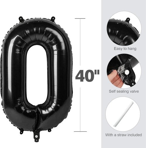 Black Number 16 Balloon - 40 Inch Number Balloon for Birthdays, Anniversaries & Events