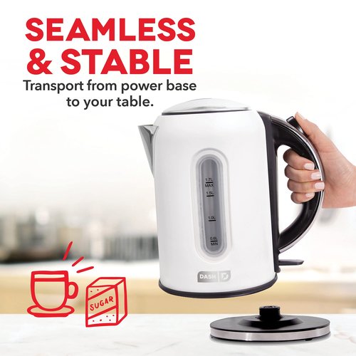 DASH DEK001MW Electric Kettle + Water Heater with Rapid Boil, Cool Touch Handle, Cordless Carafe, No Drip Spout + Auto Shut Off For Coffee, Tea, Espresso & More, 57 oz/ 1.7 L - Matte White