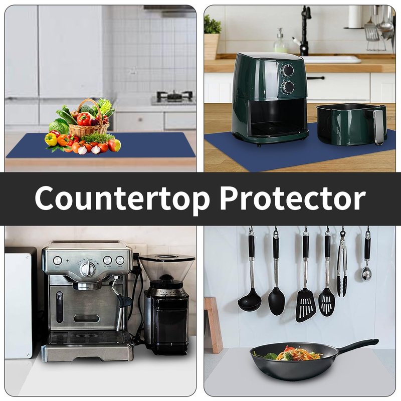 2MM Extra Thick Silicone Mats for Kitchen Counter, 23.6" x 15.7" Kitchen Island Heat-Resistant Coffee Mat, Non-slip Desk Protect Mat, Multipurpose Countertop Protector (Semitransparent)