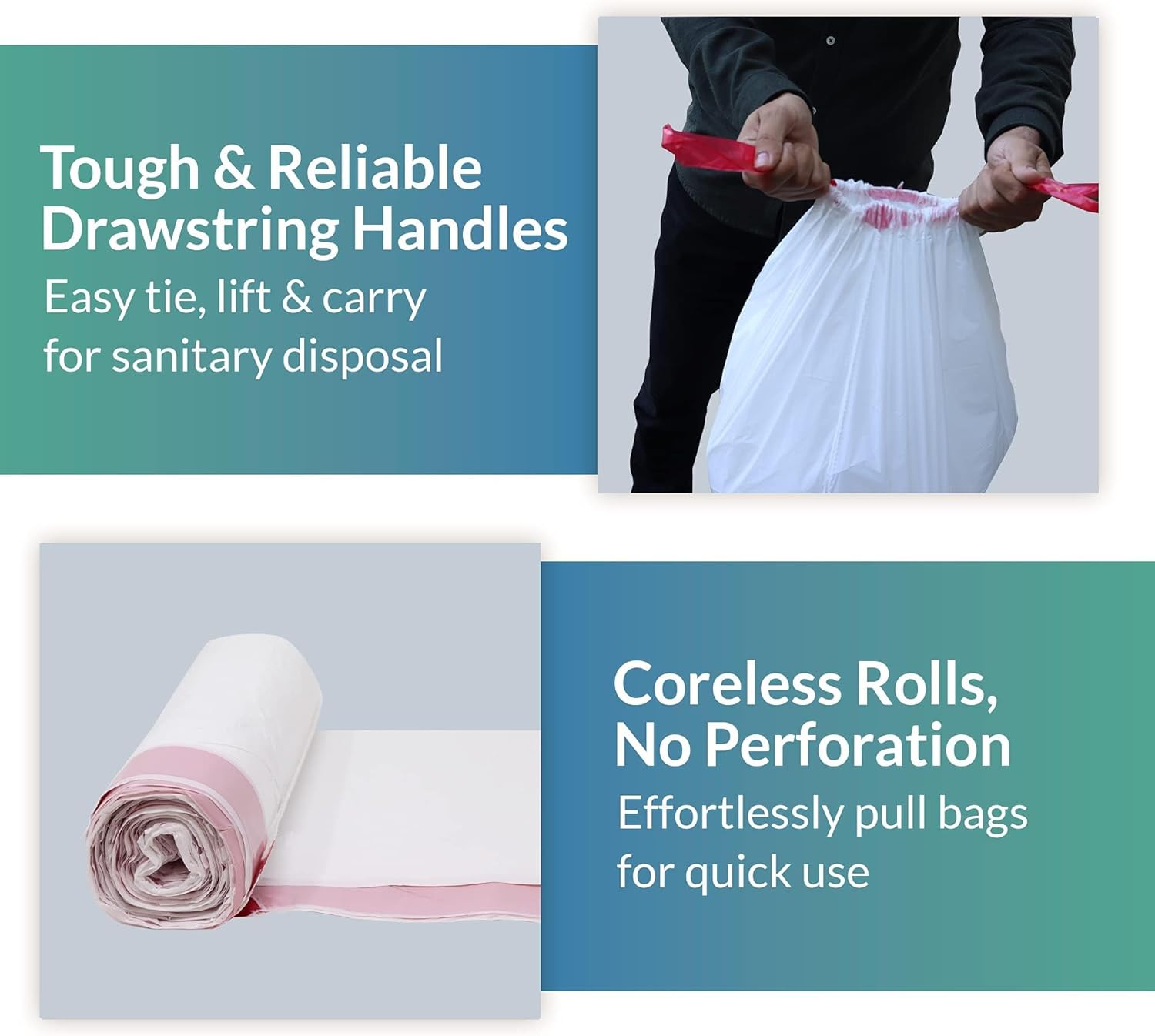 Reli. Drawstring Trash Bags - 250 Count Tall Kitchen Garbage Bags | 13-16 Gallon Capacity, White