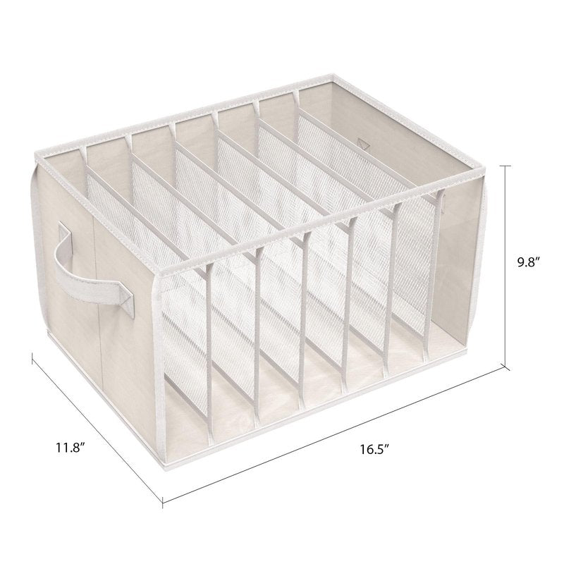 Zilink Upgraded Wardrobe Clothes Organizer with Support Board Clear Pants Organizer for Closet with 7 Grids Divider Extra Large Closet Drawer Organizer for Jean Pant Sweaters T-Shirt, 6 Pack, Beige