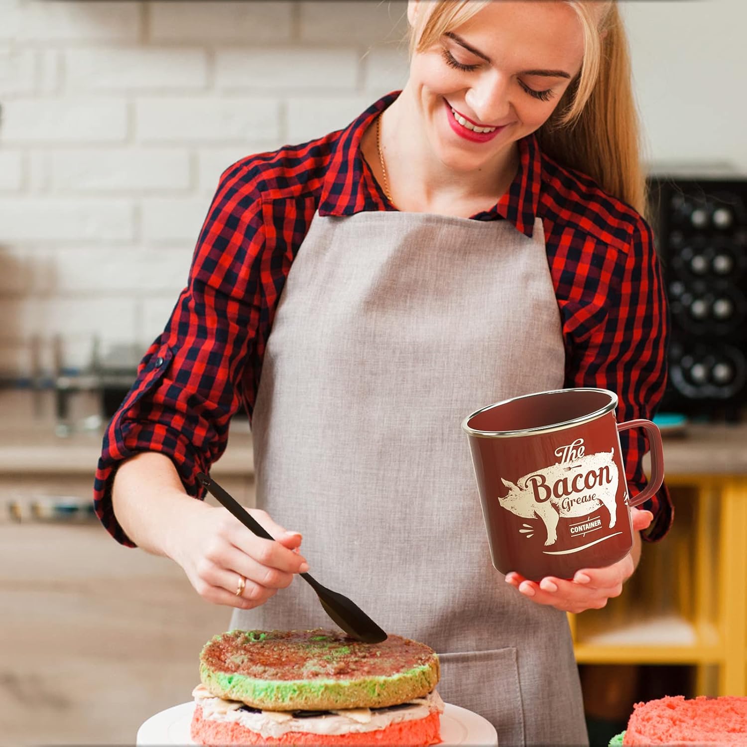 Skiennix Black Meat Chopper & 46oz Red Bacon Grease Container - Durable Kitchen Essential