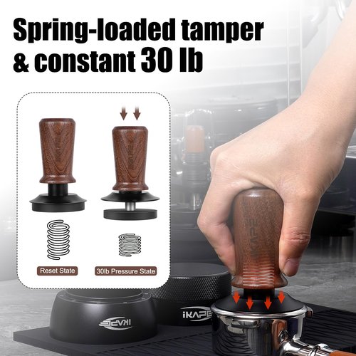 IKAPE 53.3mm Espresso Tamper, Spring-loaded Calibrated Tamper with Walnut Handle, Titanium Ripple Plating Base, Fits for 54 Breville Espresso Machine Bottomless Portafilter