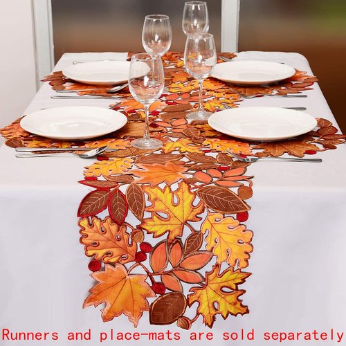 Simhomsen Embroidered Fall Leaves Table Runner for Thanksgiving, Autumn Harvest Decorations (14 × 120 inches)