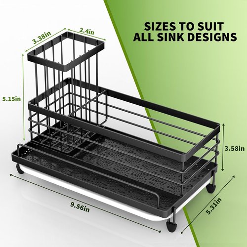 Cisily Kitchen Sink Caddy Organizer - Rustproof Non-Slip Sponge & Dish Brush Holder | Large Capacity Essentials