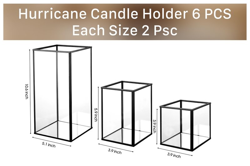 Phosphor 6 PCS Glass Hurricane Candle Holder, Black Glass Candle Holder for Wedding Party Christmas Or Home Decor