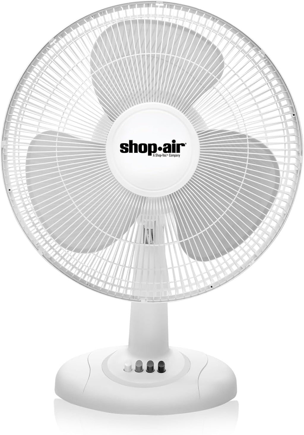 Shop-Air 12" Oscillating Table Fan - High-Velocity, Quiet Air Circulation | 3 Speeds & 70° Adjustable Tilt, White