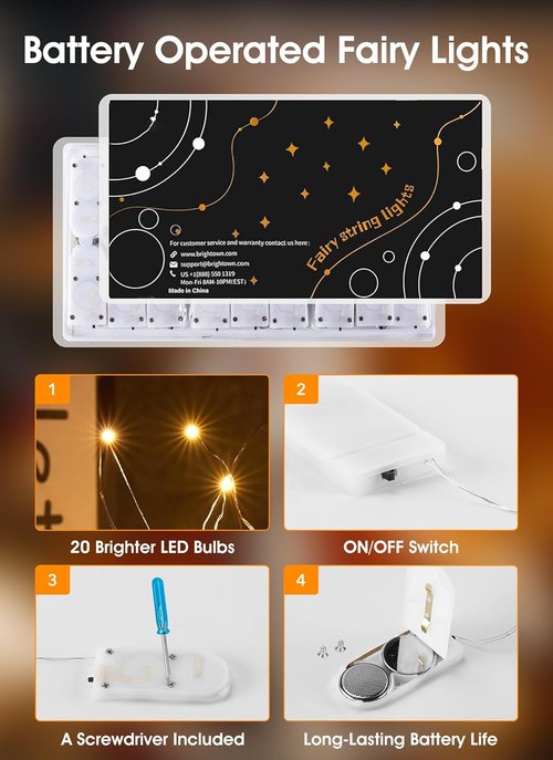 Minetom 12 Pack Fairy Lights | Battery Operated 7ft Waterproof Silver Wire LED String Lights for DIY Crafts & Wedding Décor