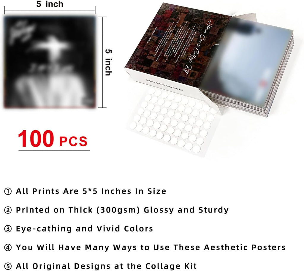 A ART·ZONE Posters Wall Collage Kit - 100 Pcs 5x5 Inch for Bedroom, Album Cover & Music Decor