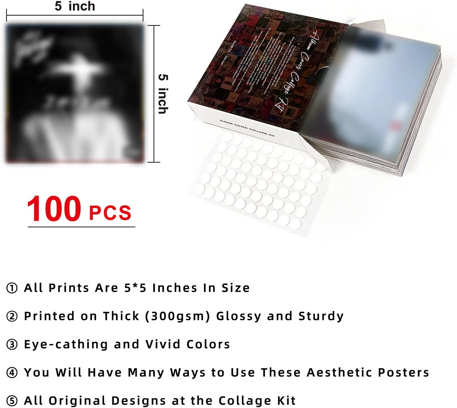 A ART·ZONE Posters Wall Collage Kit - 100 Pcs 5x5 Inch for Bedroom, Album Cover & Music Decor