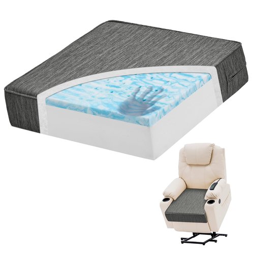 baibu Dual-Layer Gel Memory Foam Recliner Cushions for Elderly, 18x18x4 Inch Thick Non-Slip Recliner Seat Cushion Suitable for Couches, Armchair, Wheelchair, Gray