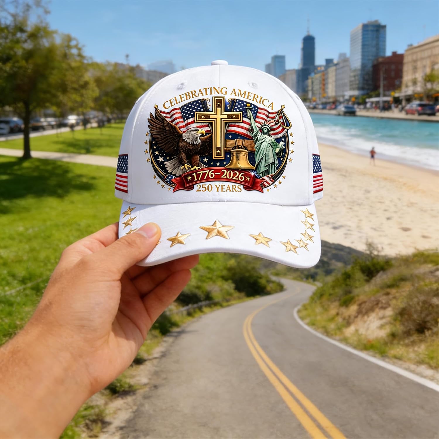 Skiennix 250th Anniversary USA Hat - Eagle Liberty Cross Design | Adjustable Baseball Cap for All