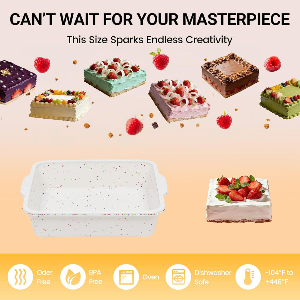 SJ Silicone Square Cake Pan Set - 8 x 8 Inch Nonstick Molds with Metal Reinforced Frame - BPA Free for Cakes, Brownies, and More