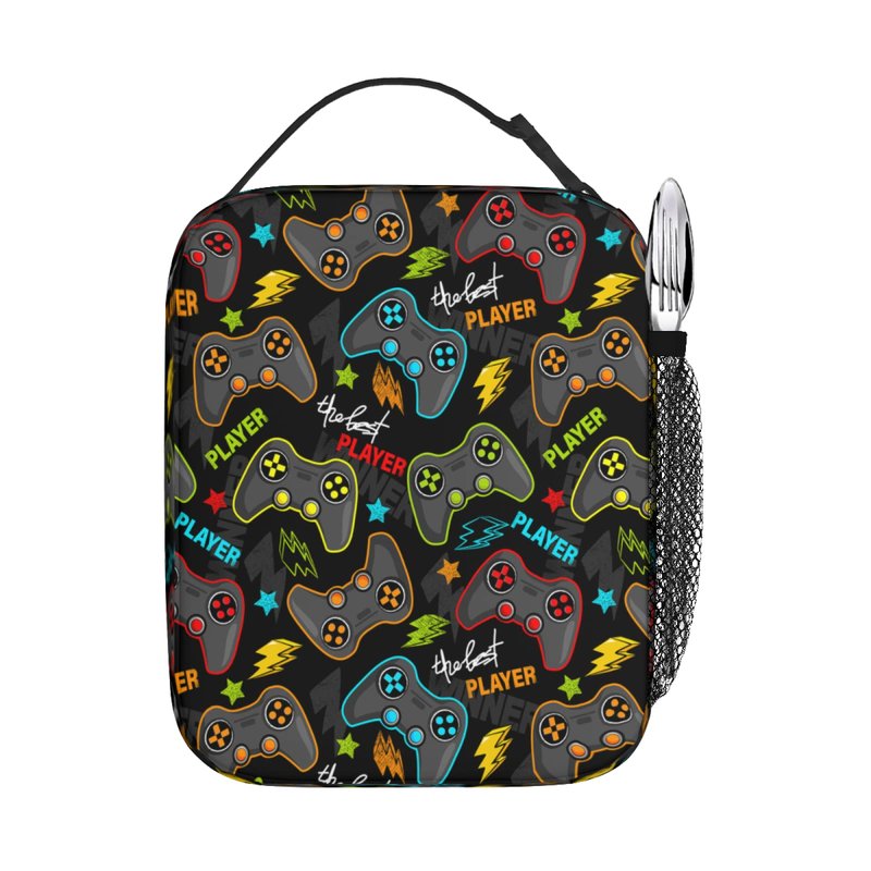 Miaoquhe Video Game Controller Insulated Lunch Bag, Gaming Gadgets Lunch Box for Boys Girls Kids, Portable Reusable Zipper Lunch Box for Men Women School Work Picnic Travel