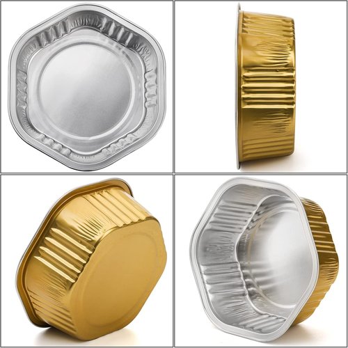 Frcctre 35 Pack 13 Oz Aluminum Foil Baking Cups with Lids, Disposable Hexagon Aluminum Foil Ramekins Cupcake Baking Pans Muffin Liners Cups Brownie Pudding Desserts Holders