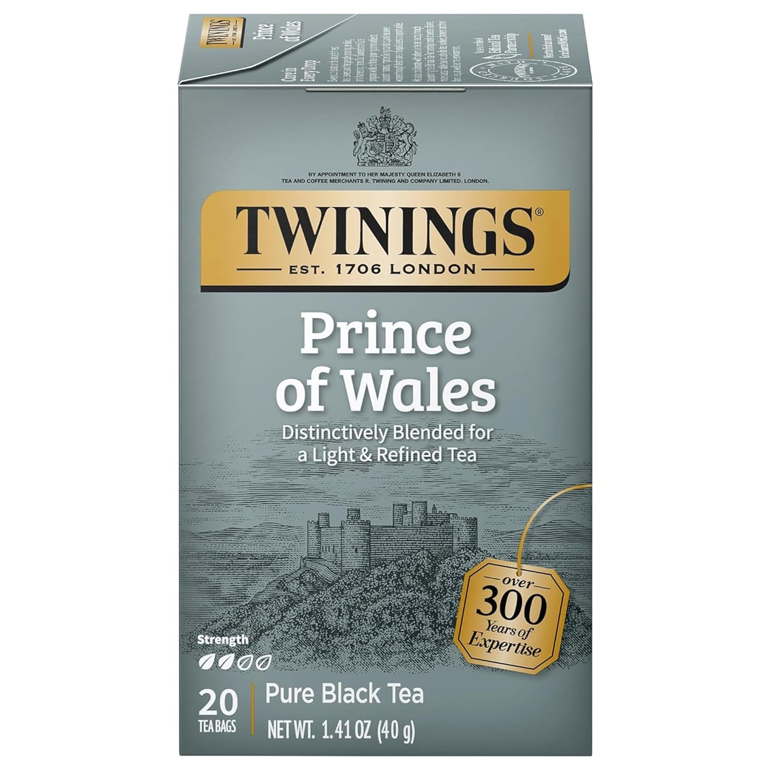 Twinings Prince of Wales Black Tea - Velvety Smooth & Mild Flavor, 20 Individually Wrapped Teabags