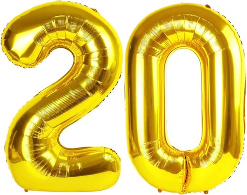 Gold Number 20 Balloon - 40 Inch Golden Birthday Decoration for 20th Celebration | Party Supplies