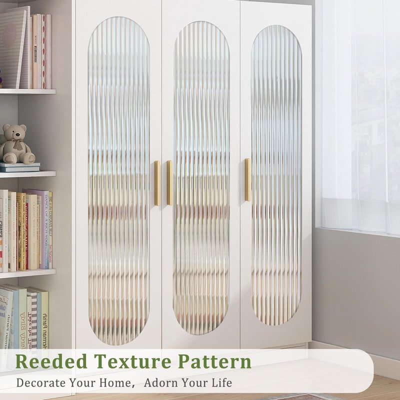 Beautyhero Adhesive Reeded Glass Window Privacy Film, Shatterproof Fluted Frosted Glass Clings, Waterproof 3D Decorative Window Coverings for Bathroom, Cabinet, Front Door, 35.4 x 78.7 Inch